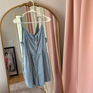 aerie Light Blue Denim Tie-Waist Romper